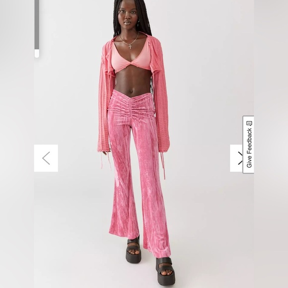 Urban‎ Outfitters Apolonia Velvet Flare Pant Size XS Pink Stretch Preppy - Picture 1 of 14